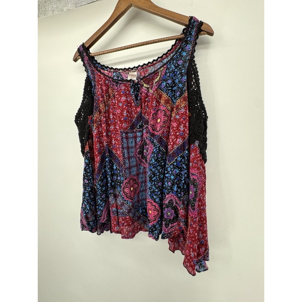 Bila Cold Shoulder XL Floral Crochet Shoulder Trim Bell Sleeve Boho Festival - Picture 5 of 10